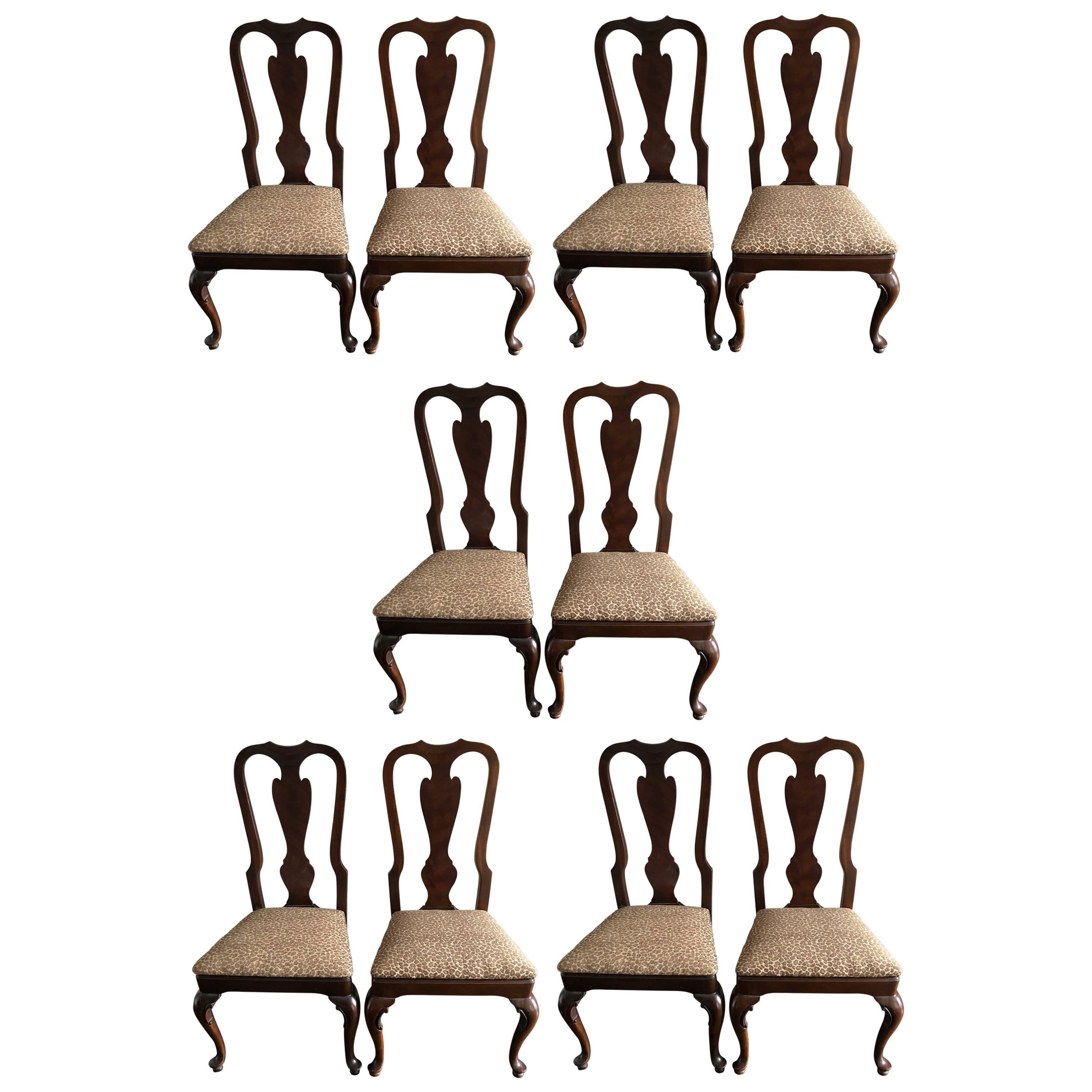 Stunning Set of Ten Drexel Heritage Queen Anne Style Dining Chairs