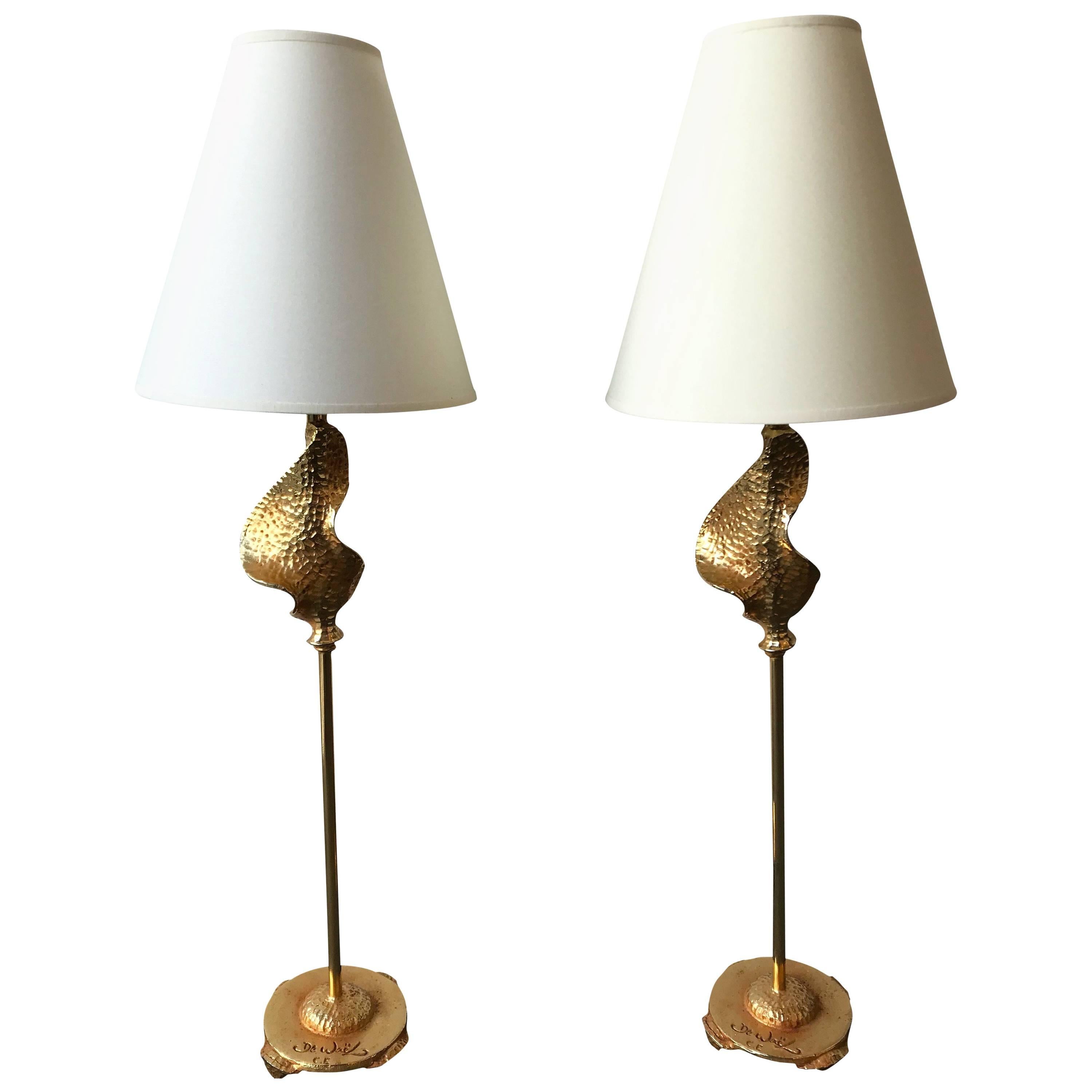 Pair of Lamps Gilt Bronze by Nicolas Dewael for Fondica, France, 2000