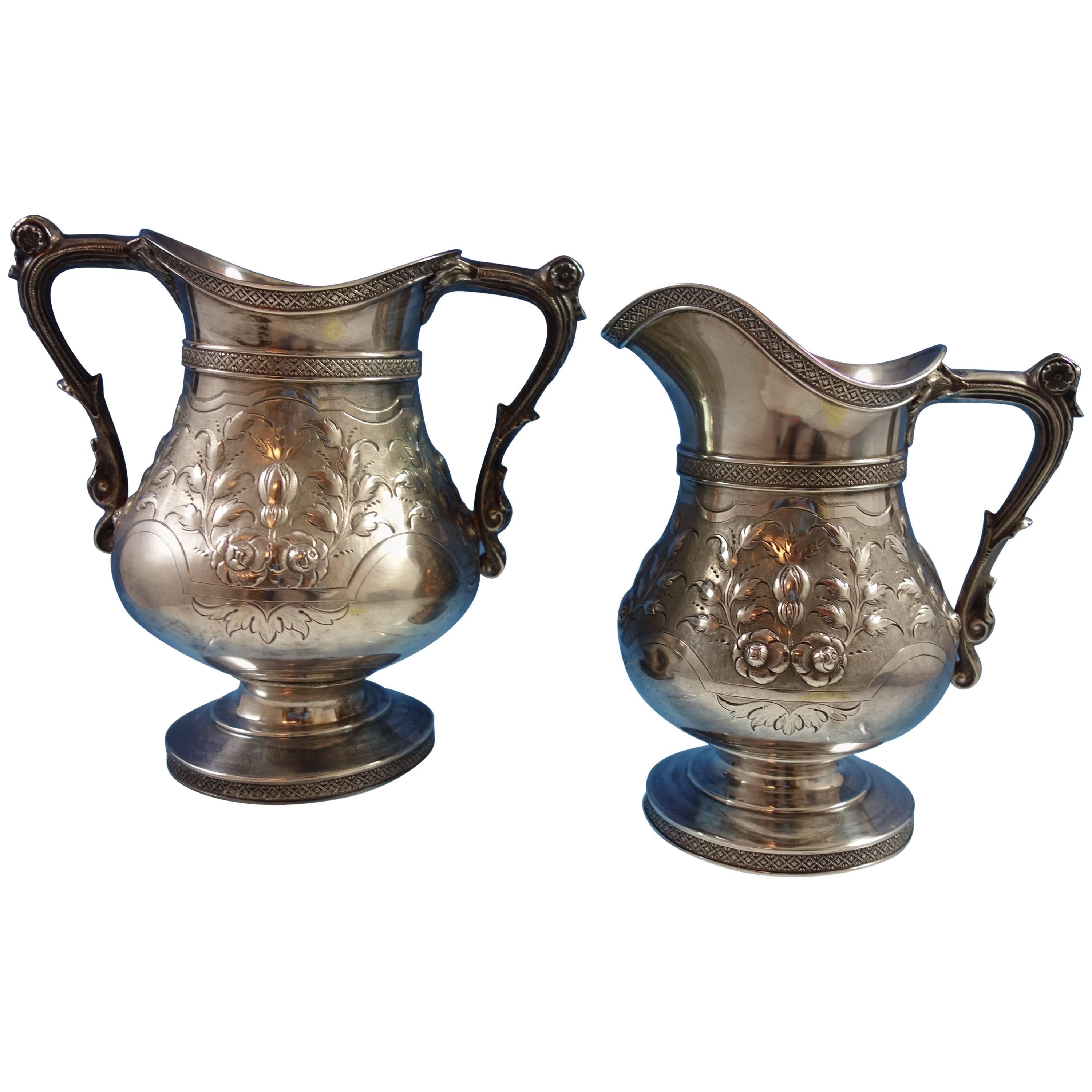 Duhme & Co. Sterling Silver Sugar and Creamer Set Repoussed Chased SKU #1916