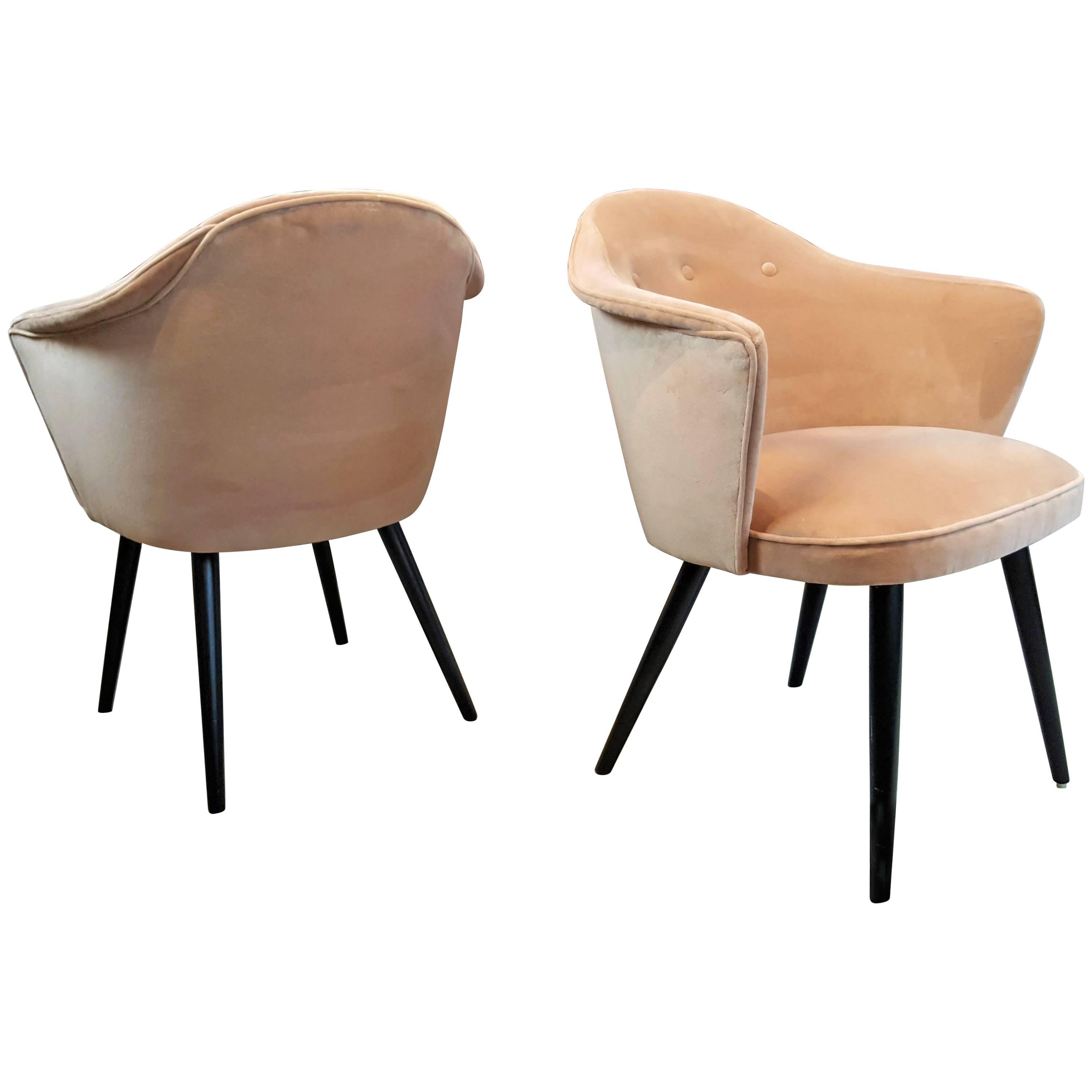 Pair of Fully Restored Highly Sculptural Italian Modern Chairs in Blush Velvet