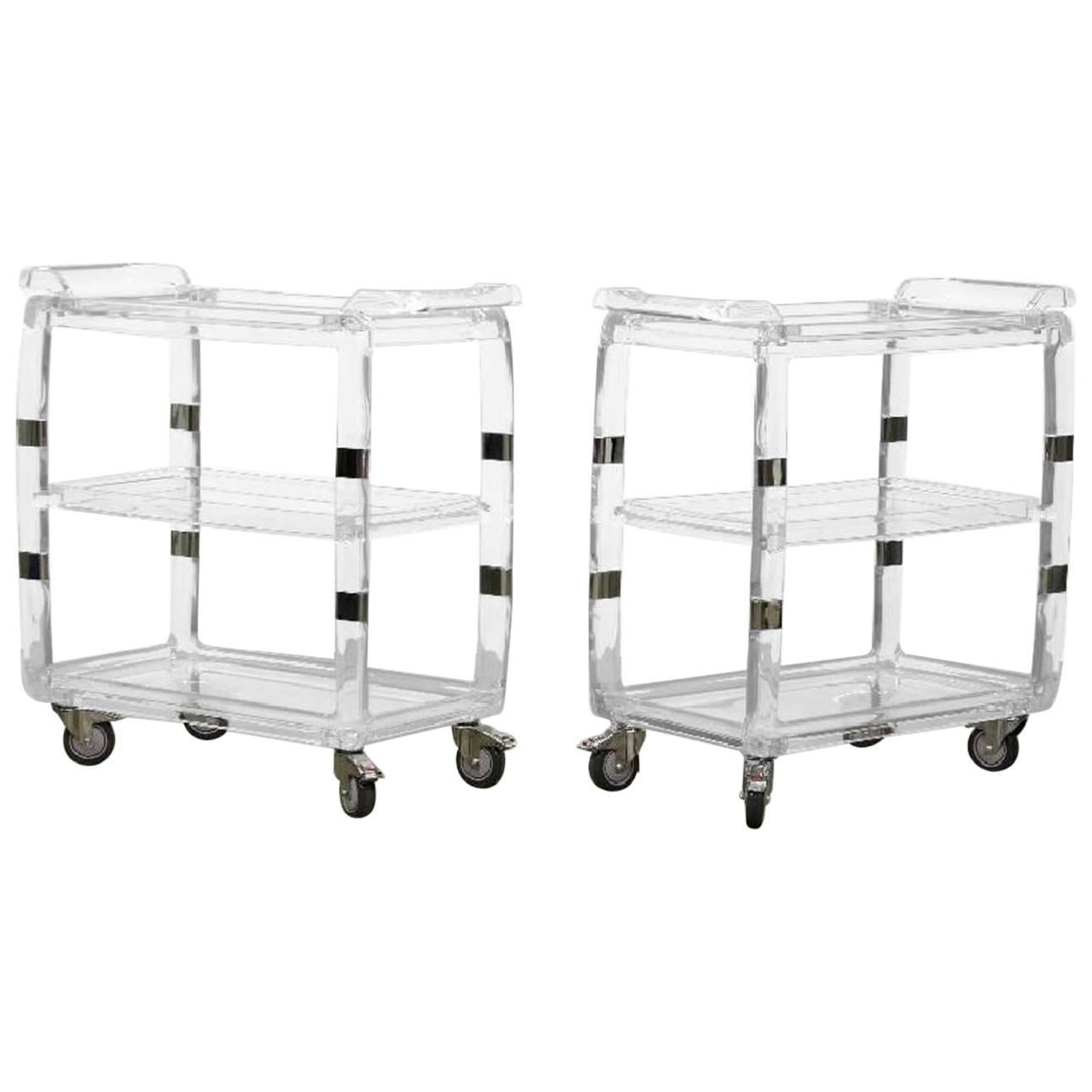 Pair of Modern Lucite Bar Serving Carts