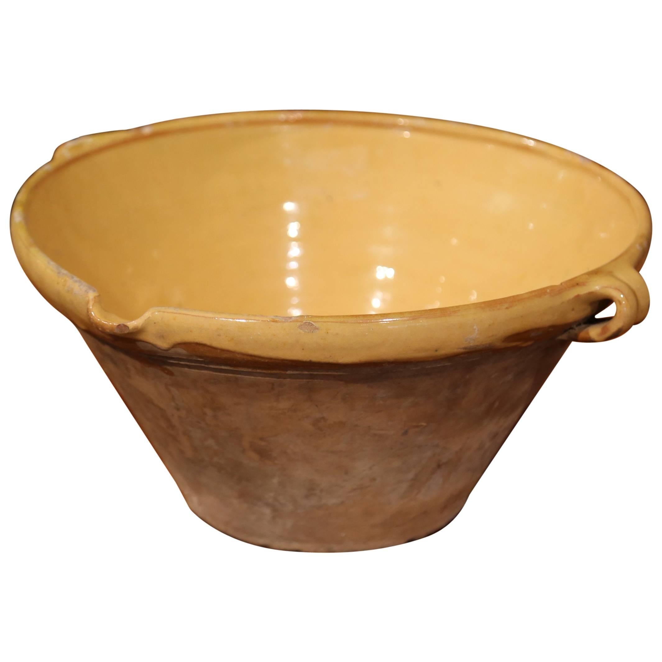 19th Century French Yellow Glazed Terracotta Tian Decorative Bowl from Provence