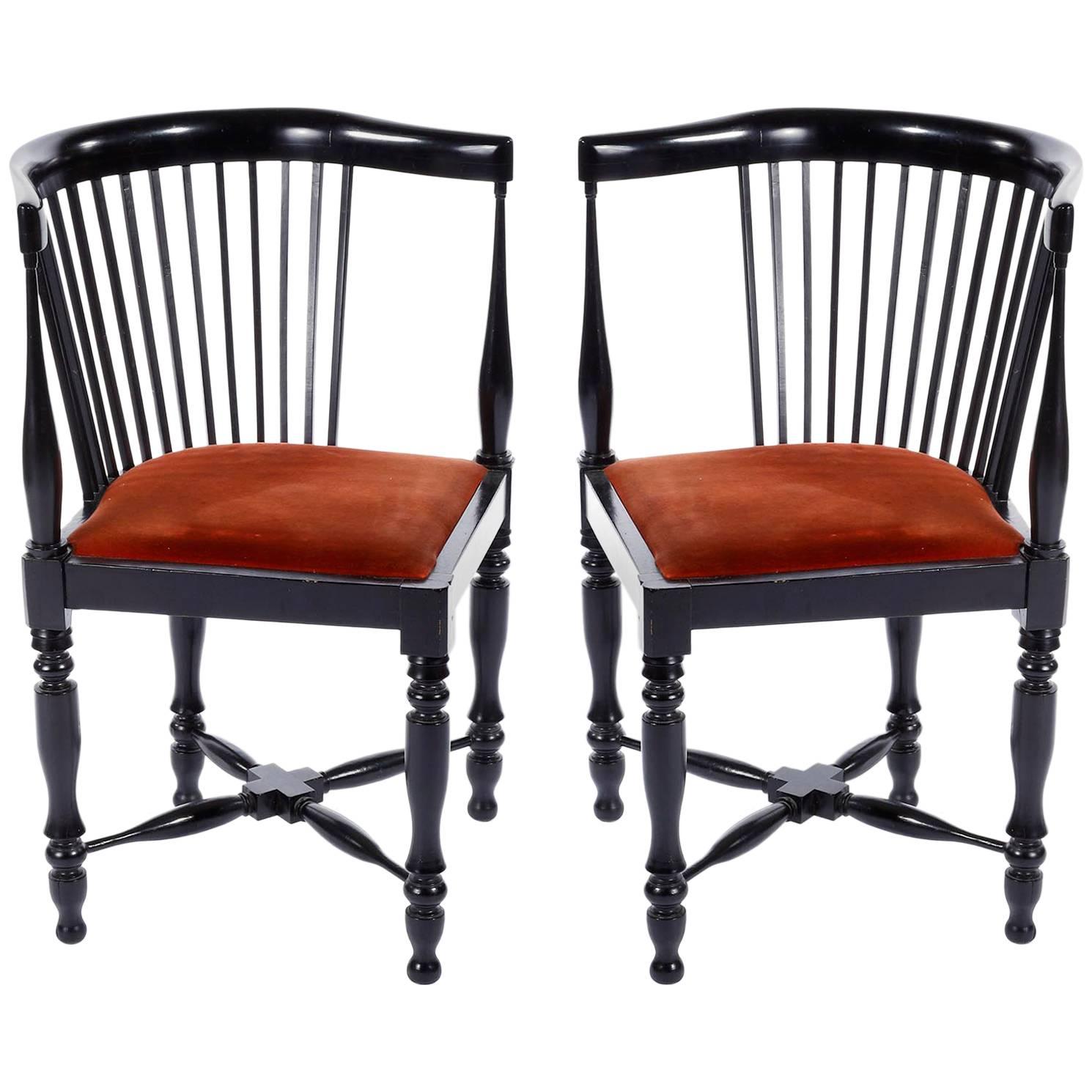 Adolf Loos Corner Chairs, F.O. Schmidt, Velvet Wood, Jugendstil, 1898-1900, Pair