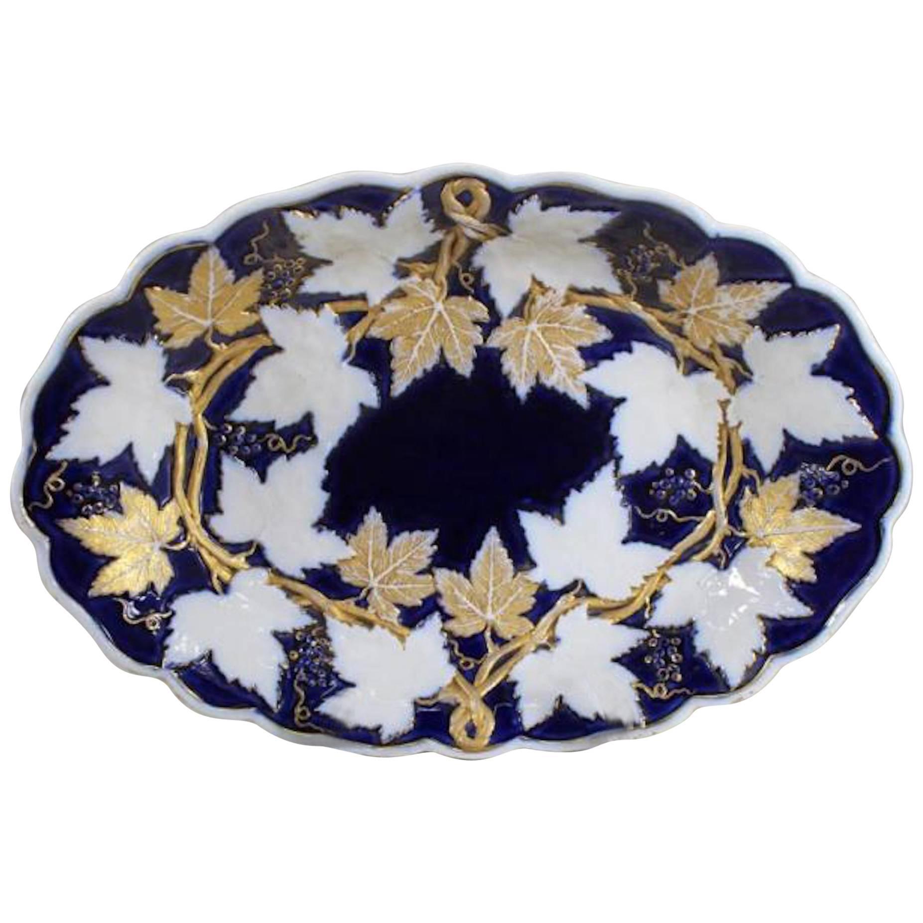 Early 20th Century Meissen Porcelain Oval Dish Cobalt and Gilt