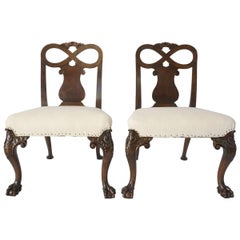 Antique George II Style Carved Walnut Side Chairs, England, circa 1880