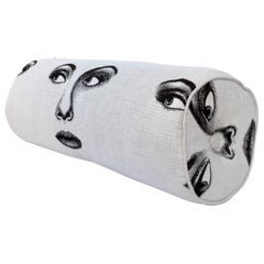 21st Century Contemporary Fornasetti Style "Two Face" Down 25" Bolster Pillow
