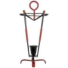 Umbrella Stand in Stitched Leather by Jacques Adnet