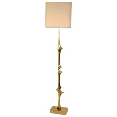 Tall Sculptural Polished Bronze Floor Lamp by Willy Daro