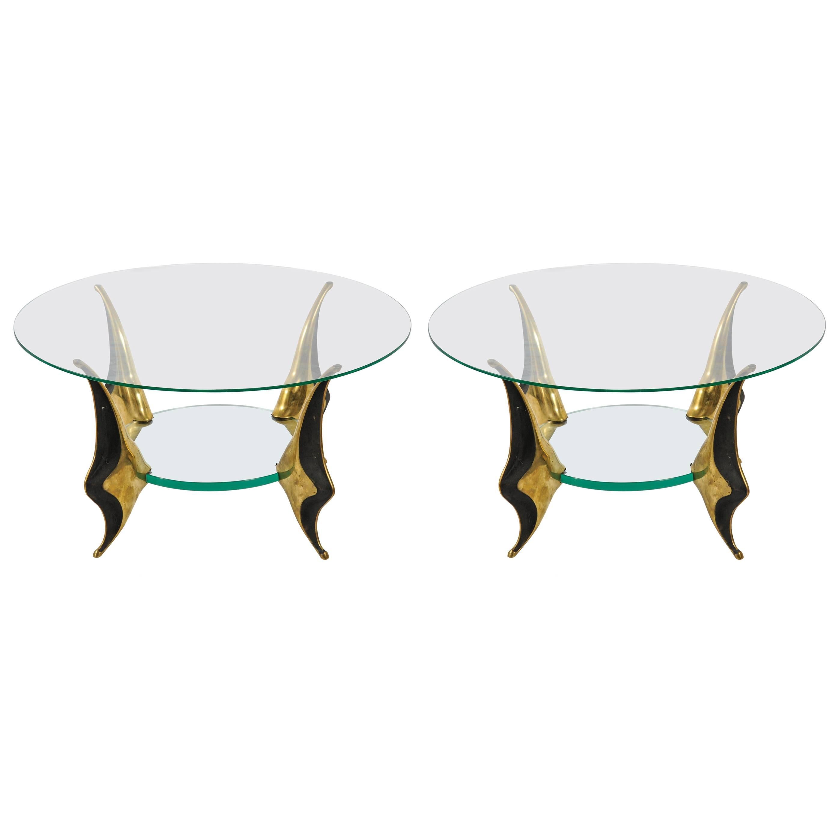 Pair of Bronze Side Tables by Willy Daro For Sale