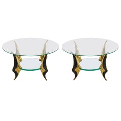 Vintage Pair of Bronze Side Tables by Willy Daro