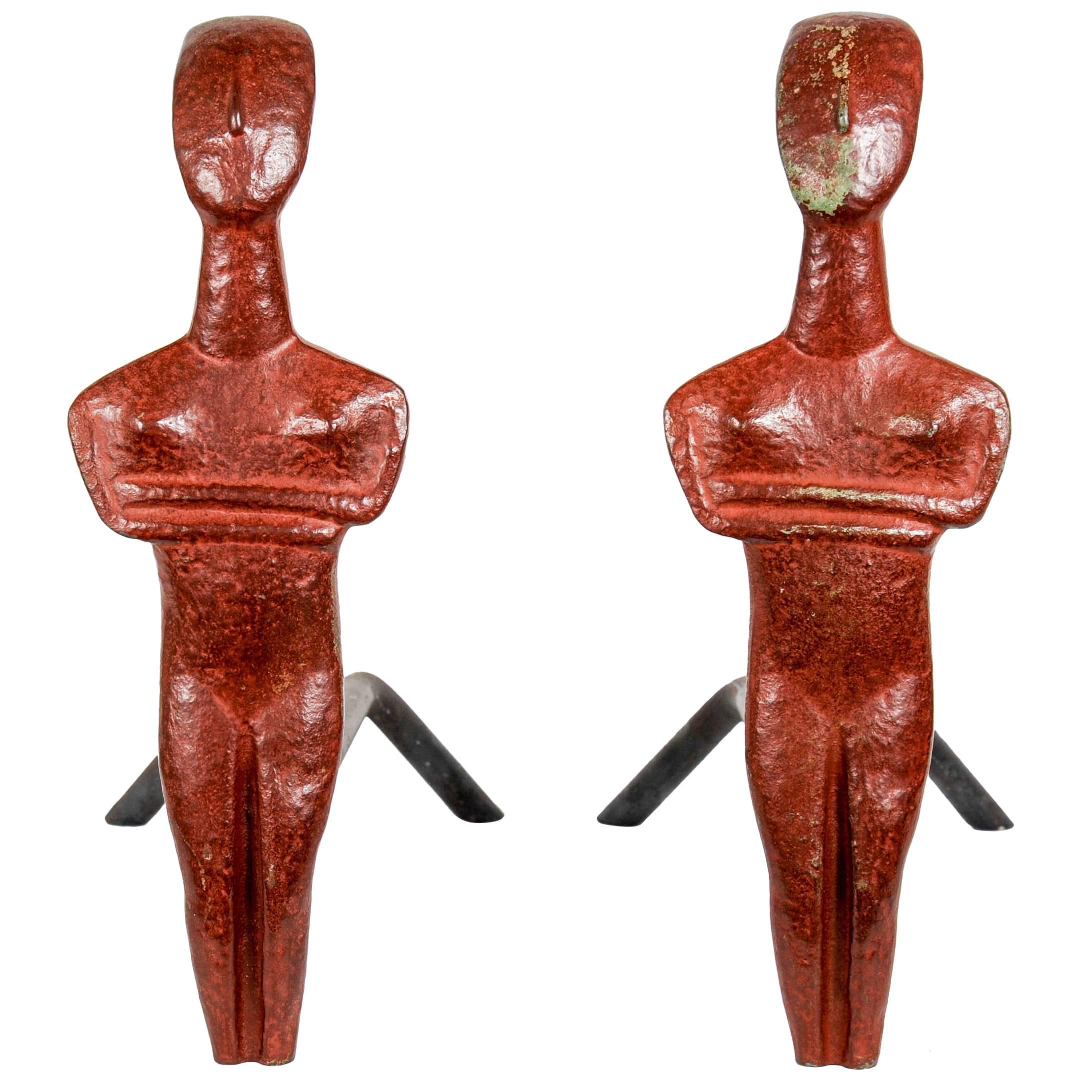 Pair of Bronze Sculpture Andirons by Peter Martens For Sale