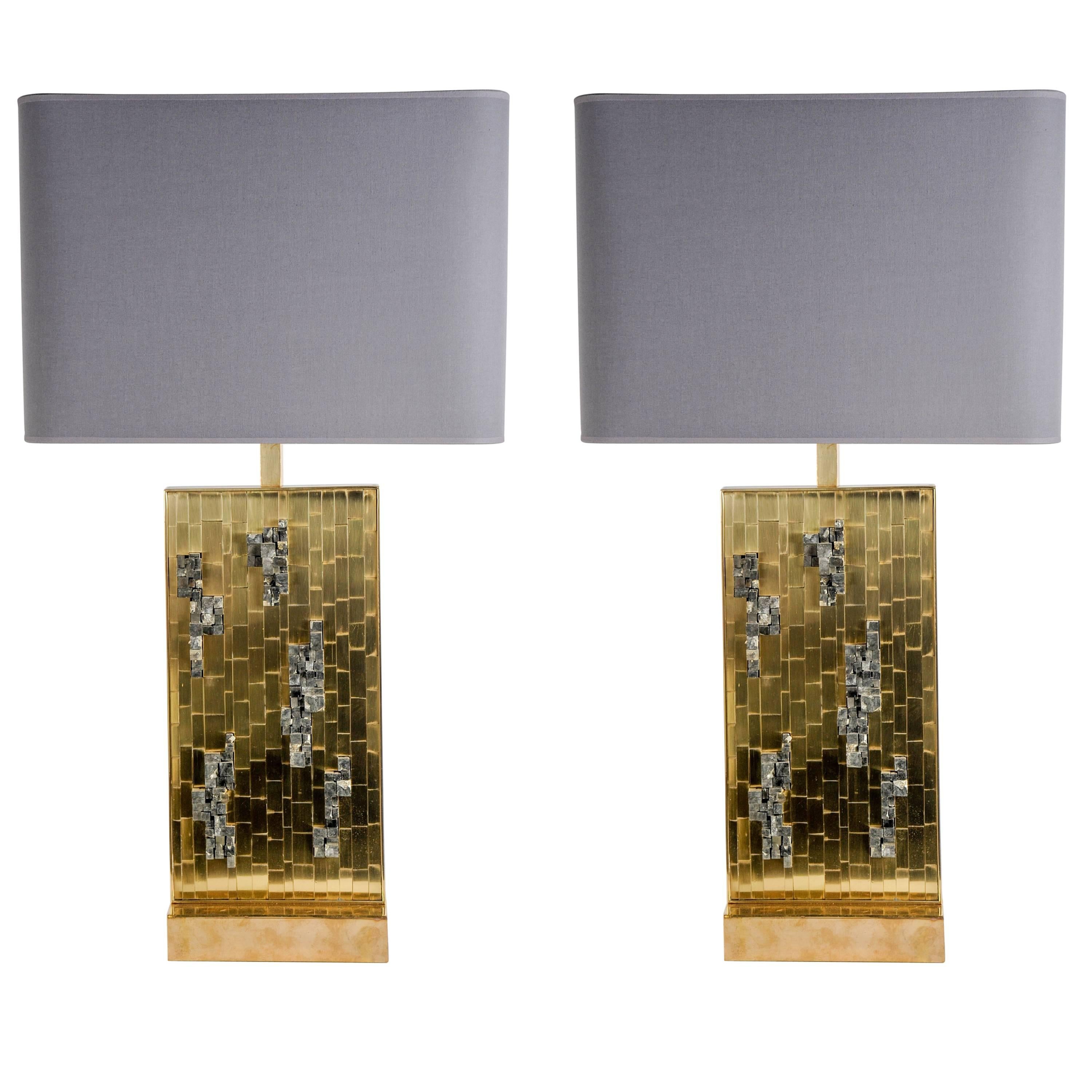 Pair of Pyrites Stones Lamps by Georges Mathias For Sale