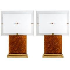 Pair of Lamps with Crushed Ice Resin Base by Romeo Rega