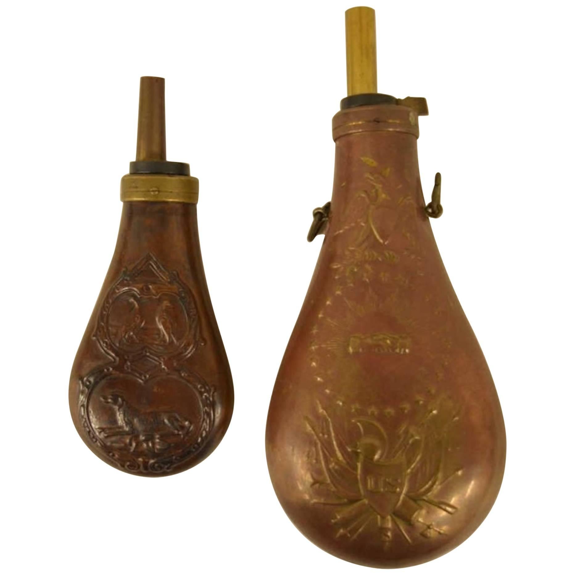 Set of Two 19th Century Gun Powder Flasks