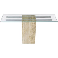 Travertine Chrome Glass Top Console Sofa Table