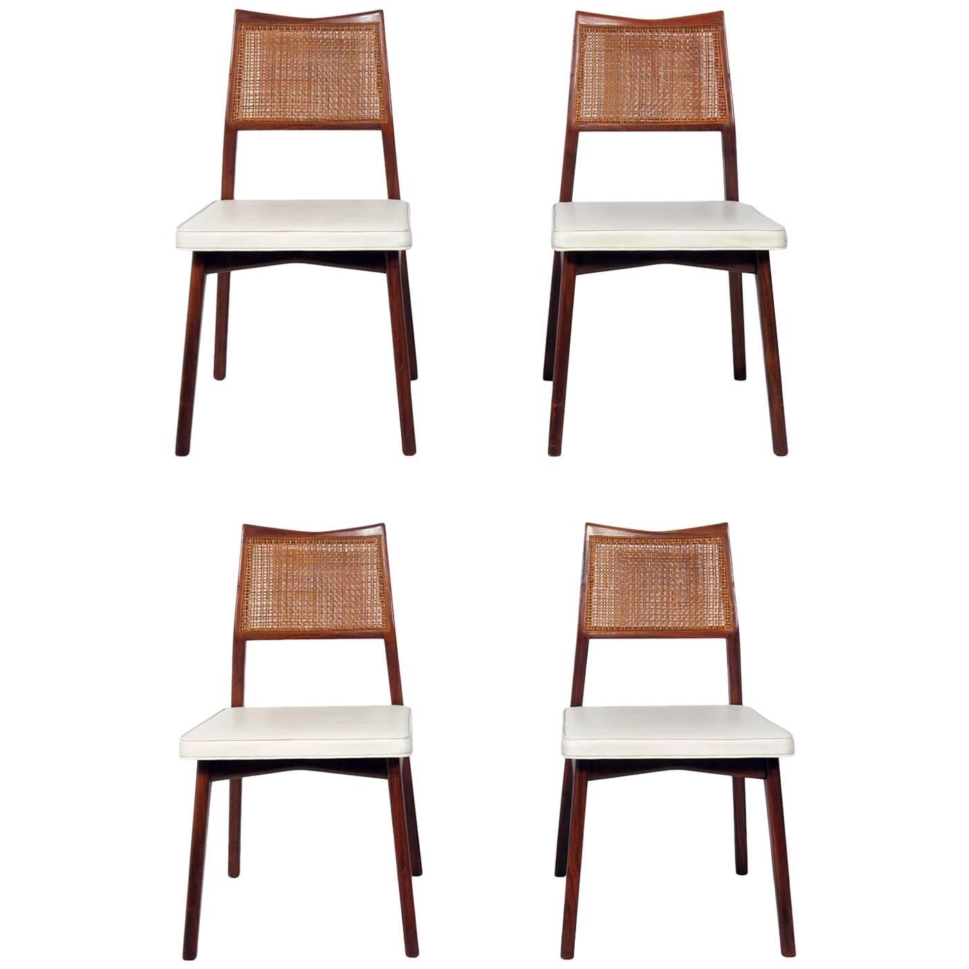 Set of Four Caned Back Dining Chairs Attributed to Jens Risom