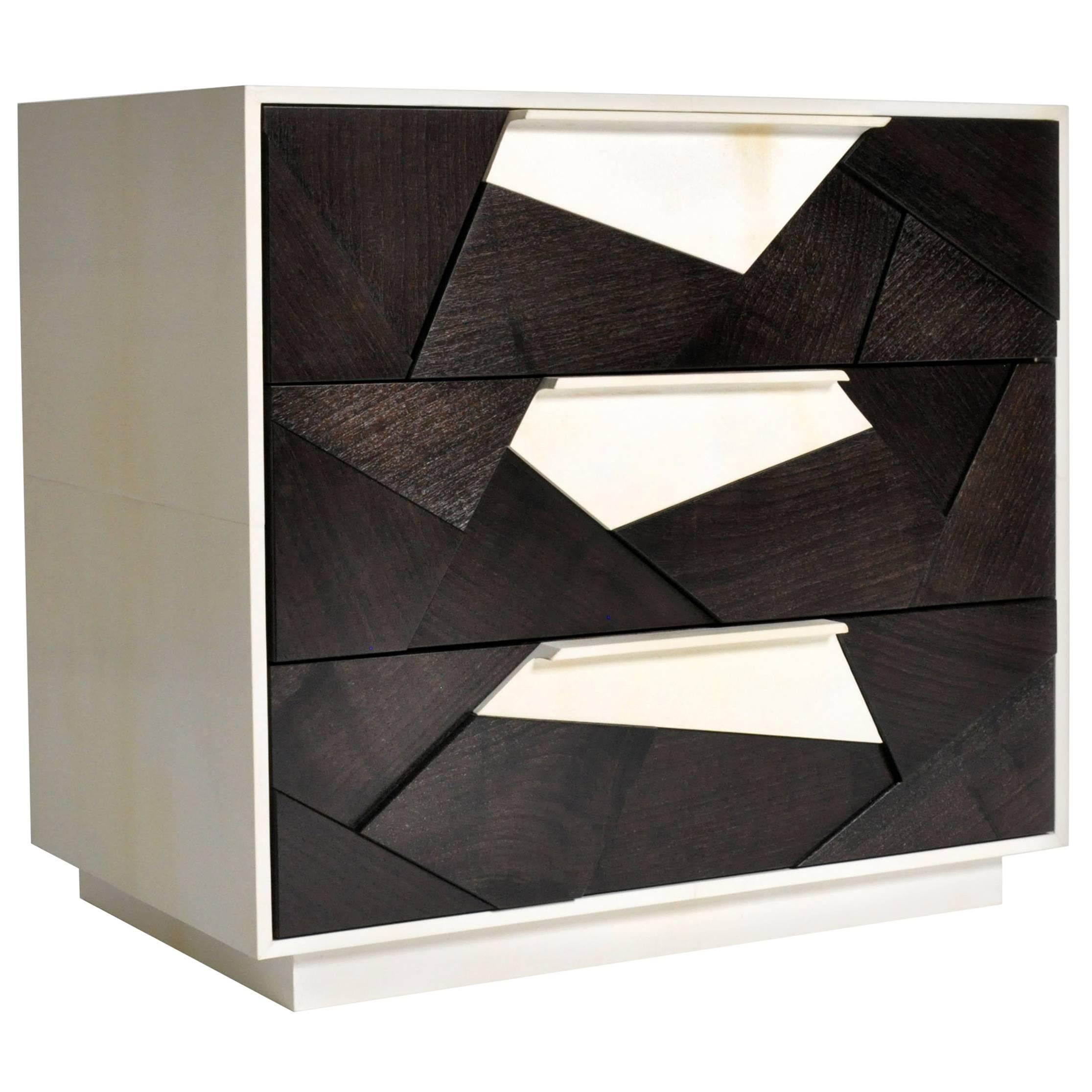 Cubist Nightstand in Ebonized Walnut and Parchment by Newell Design For Sale