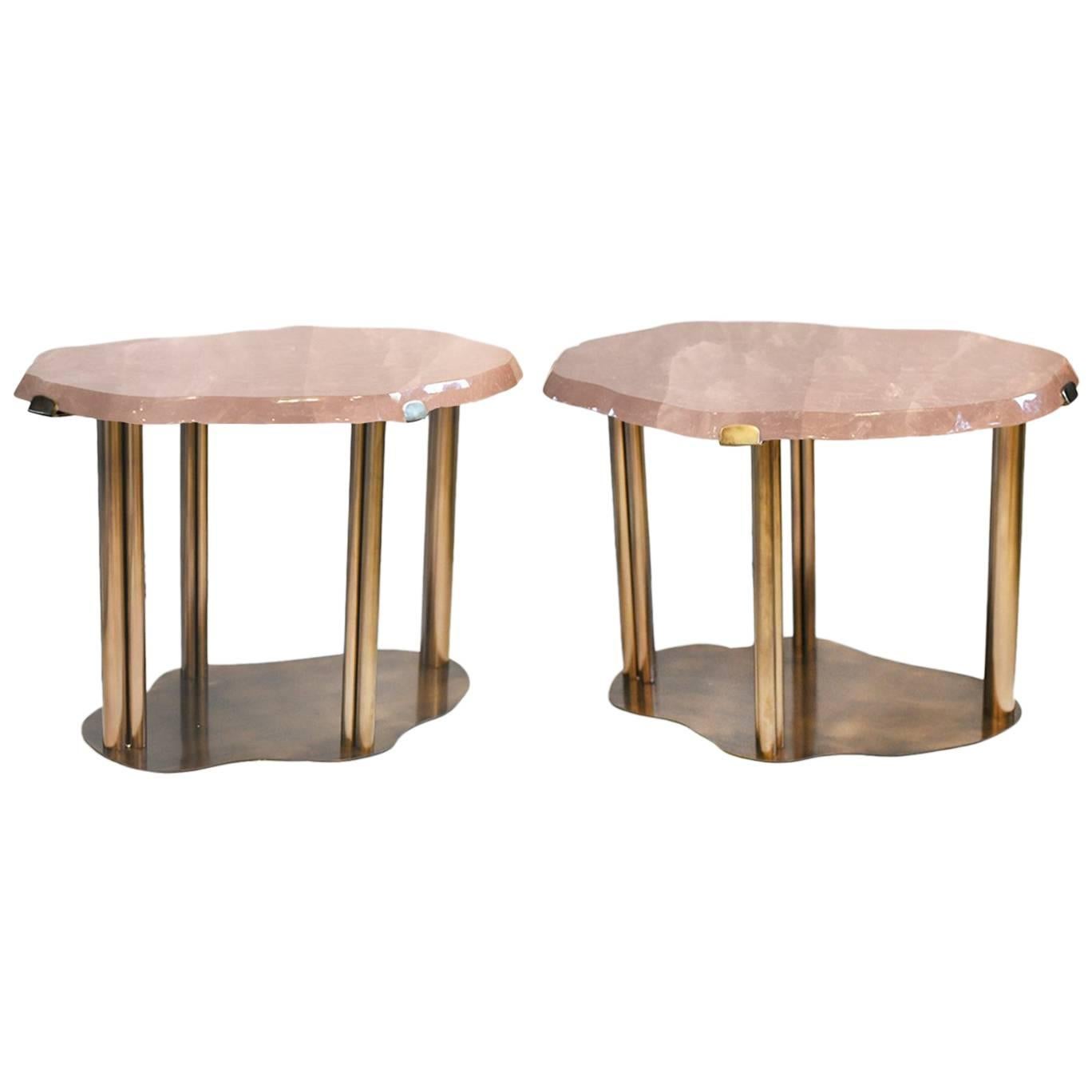 Pair of Cloud Form Rose Quartz Cocktail Tables For Sale