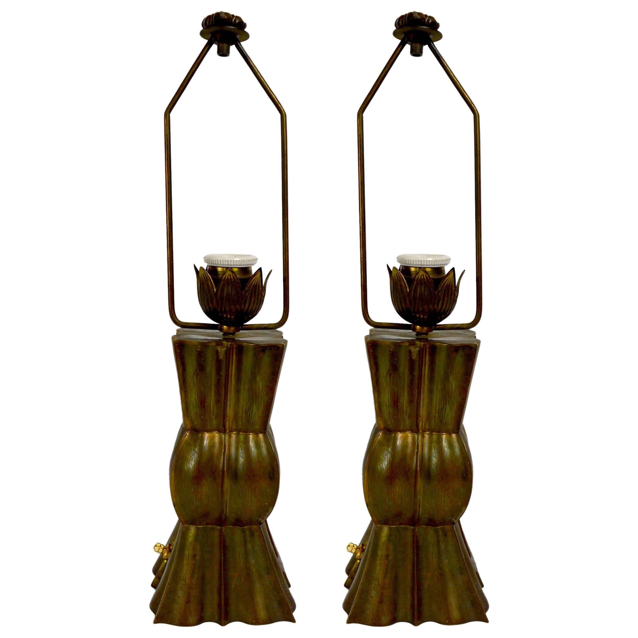 Pair of Brass Boudoir Lamps in the Style of Wiener Werkstätte