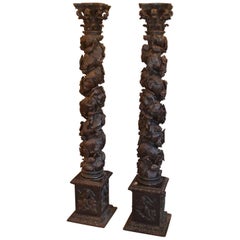 Pair of 17th century Carved Solomonic Columns