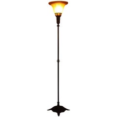 Antique American 1920s Art Deco Torchiere Floor Lamp by Lightolier