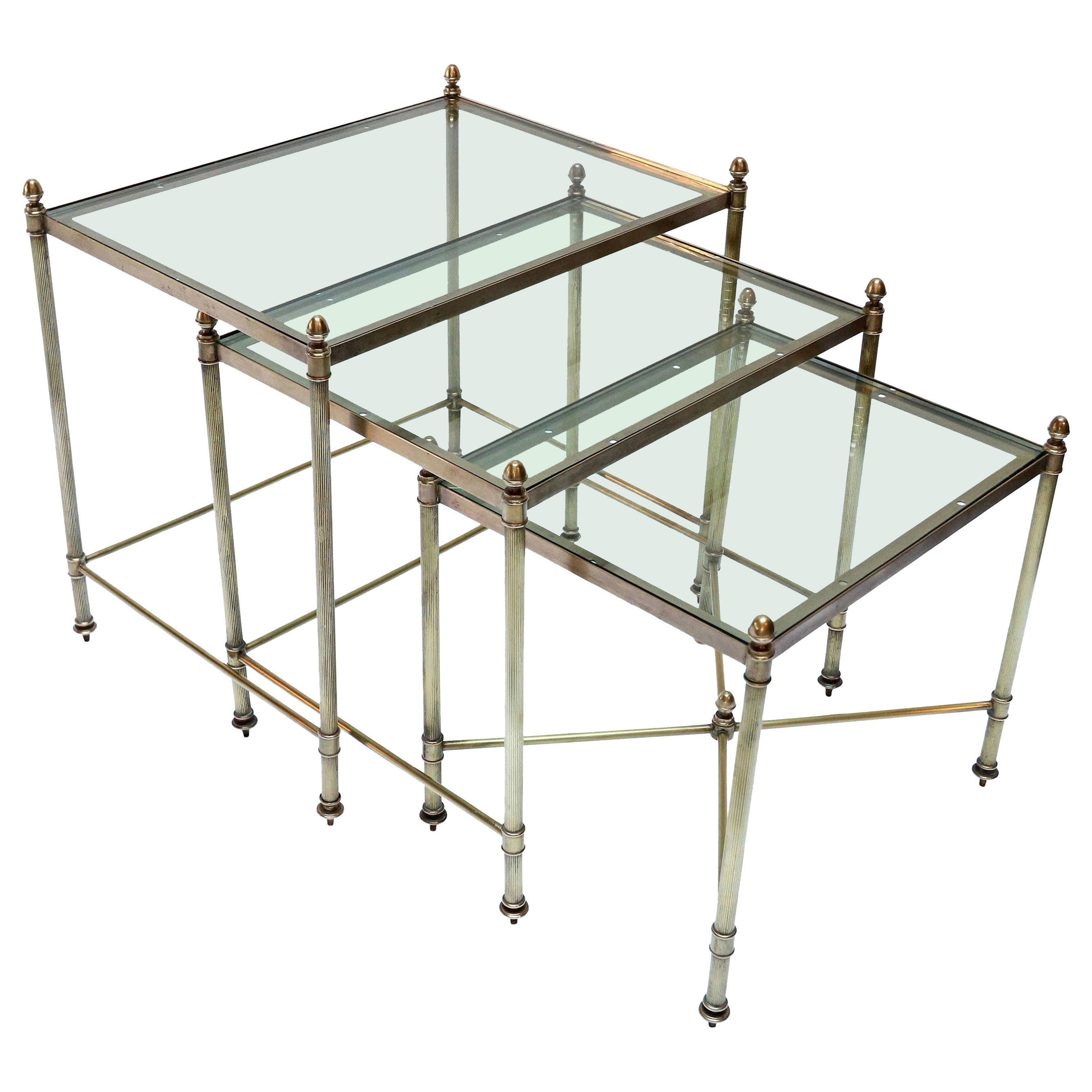 Set of Three 1960s Italian Brass Nesting Tables For Sale