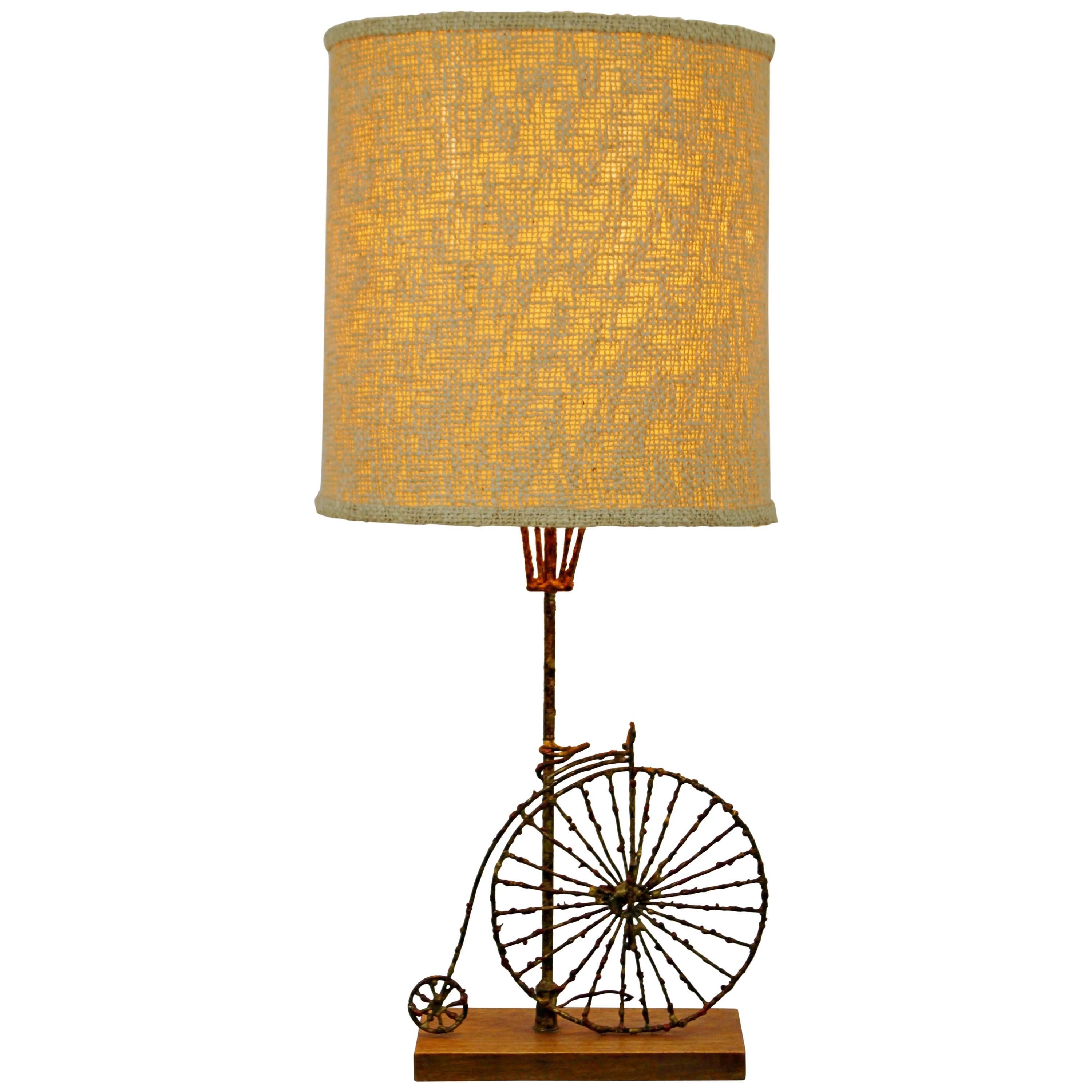 Mid-Century Modern Fantoni Brutalist Brass Bicycle Table Lamp Italian 1960s