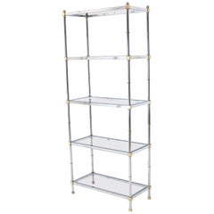 Retro Brass Chrome Glass Tall Etagere