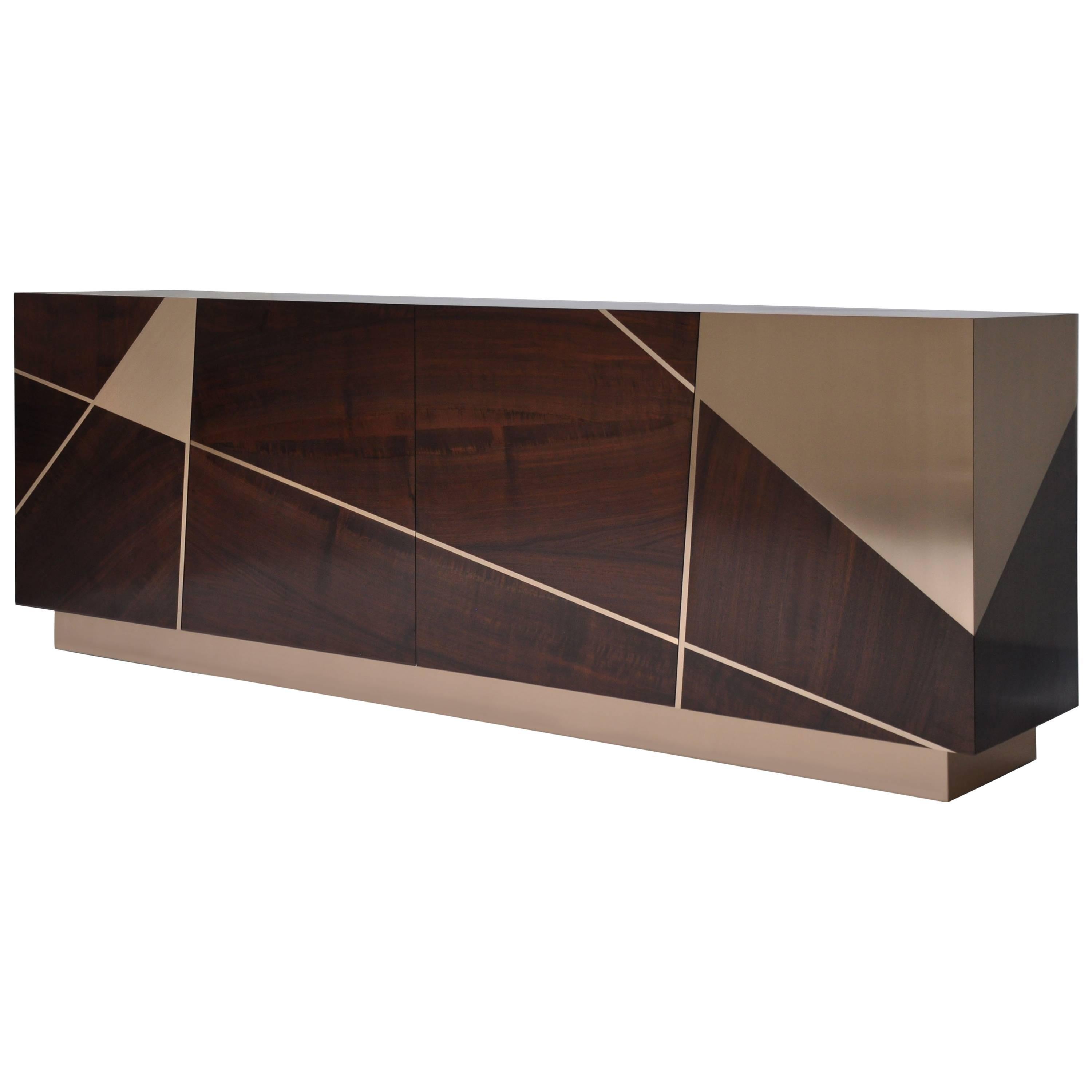 Ray Cabinet in Analine Dyed Claro Walnut and Bronze by Newell Design For Sale