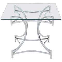 Square Glass Top Figural Chrome Base Side Centre Table
