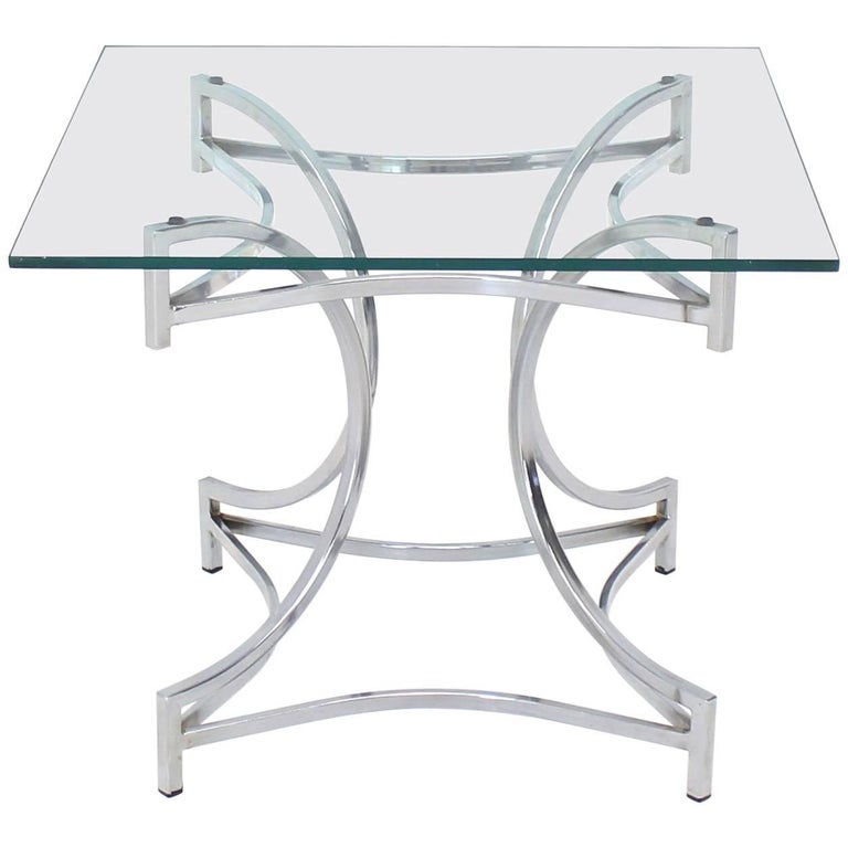 Square Glass Top Figural Chrome Base, Square Glass Side Table