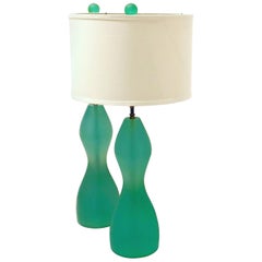 Pair of Modernist Aqua Resin Lamps with Brass Fittings