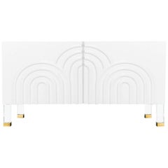 Midcentury Art Deco Two-Door White Credenza Lacquer with Lucite and Brass Legs