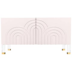 Midcentury Art Deco Two-Door Blush Pink Credenza with Lucite and Brass Legs