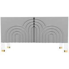 Midcentury Art Deco Style Two-Door Greystone Credenza with Lucite and Brass Legs
