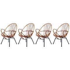 Vintage Four Rattan Wicker Bamboo Chairs Armchairs, Rohe Noordwolde, Netherlands, 1960s