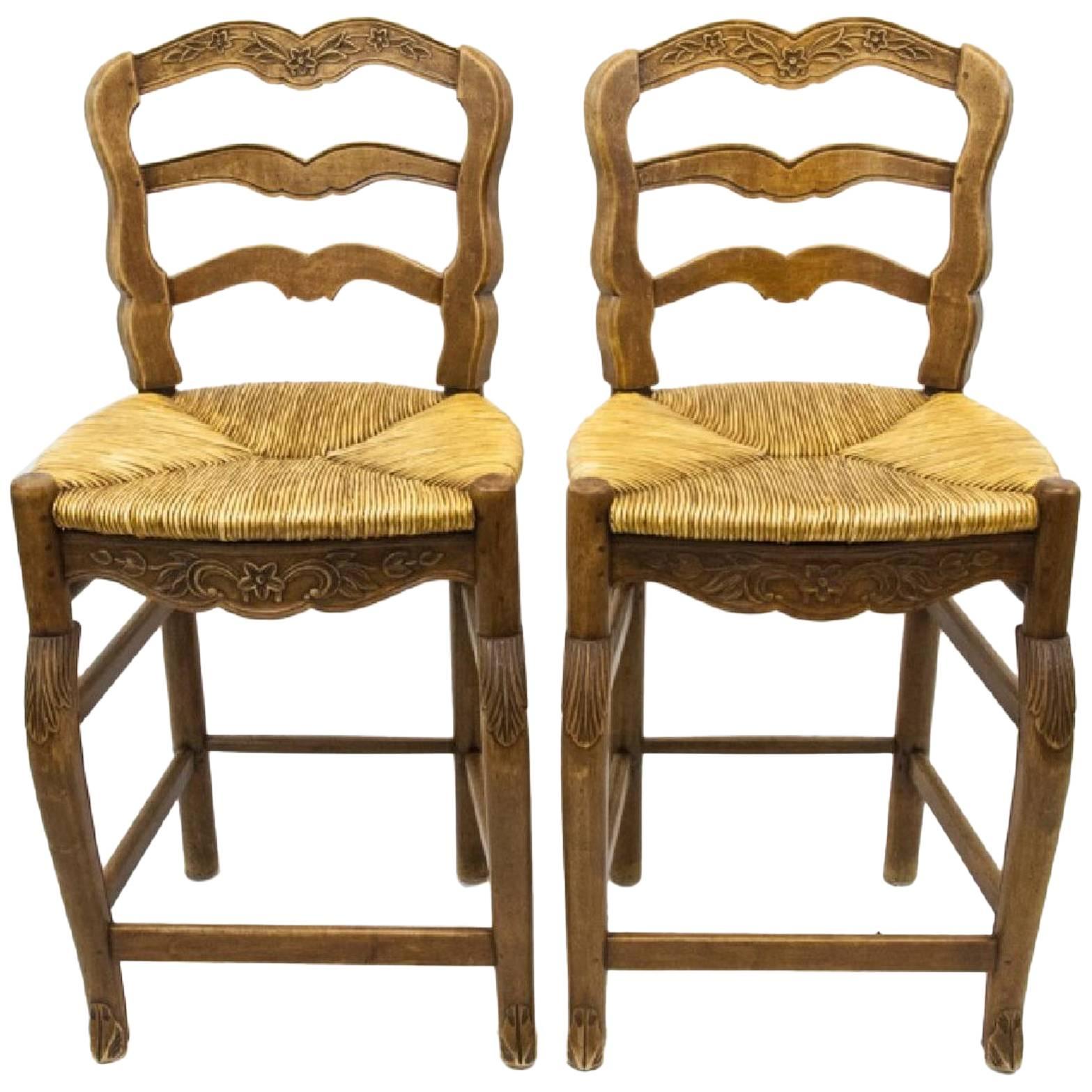 Pair of French Country Ladder Back Bar Stools