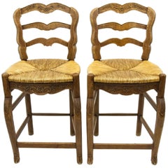 Vintage Pair of French Country Ladder Back Bar Stools