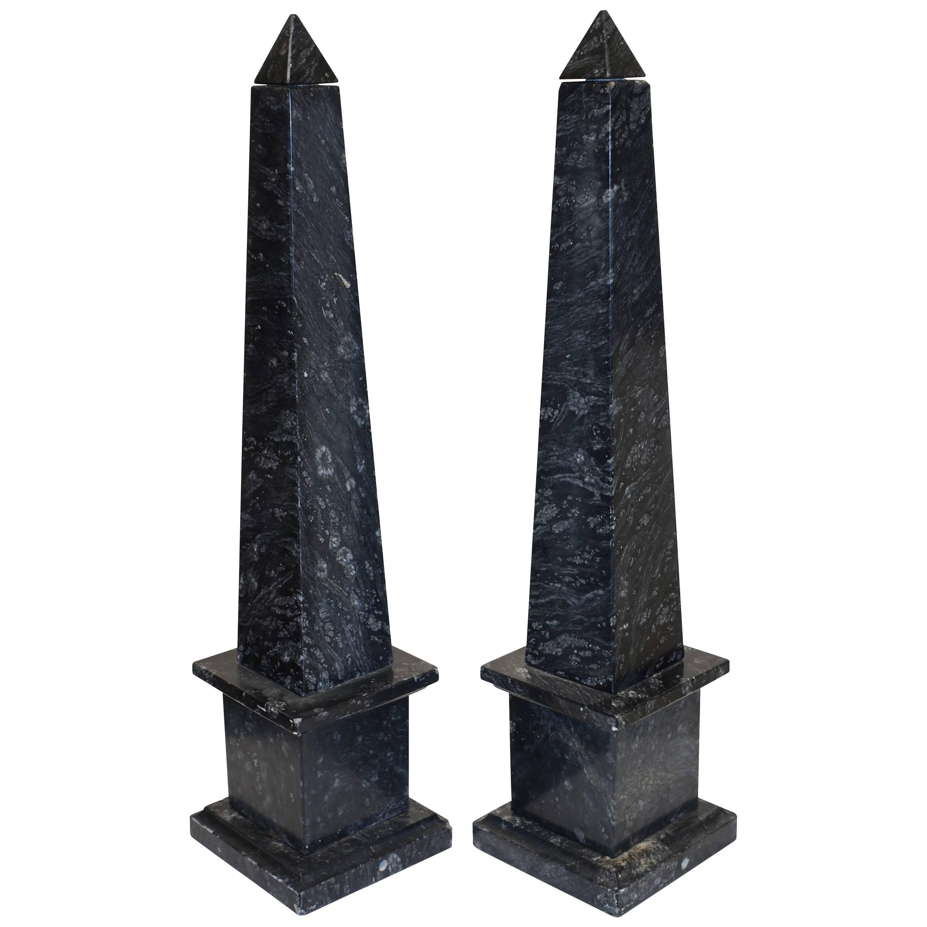 Black and Gray Fossilized Marble Obelisks, Italy, Mid-20th Century