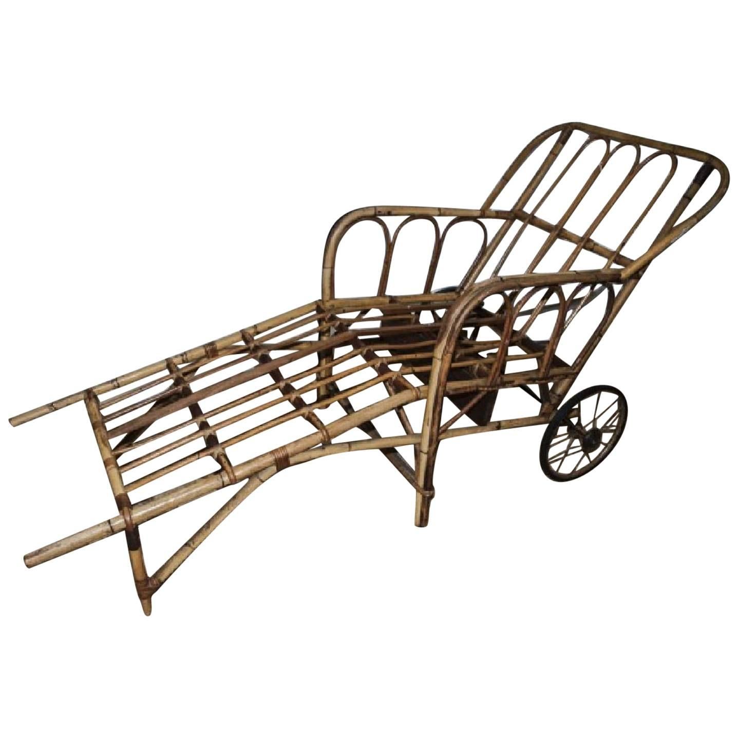 Bamboo Chaise Longue Chair on Wheels