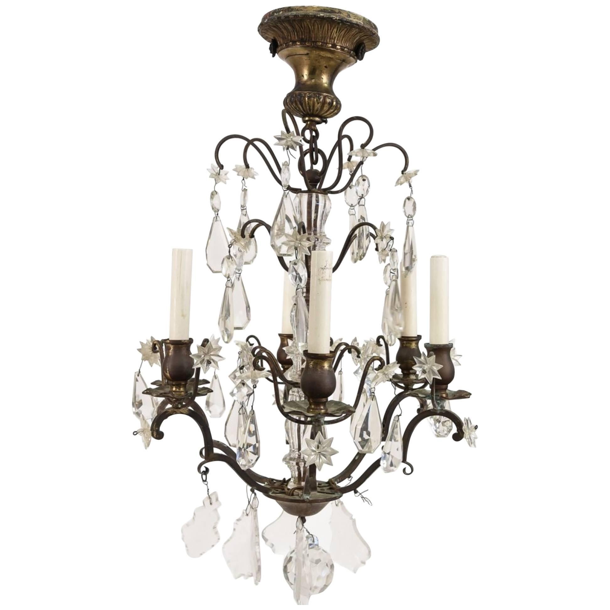 Small Louis XIV Style Brass and Crystal Chandelier