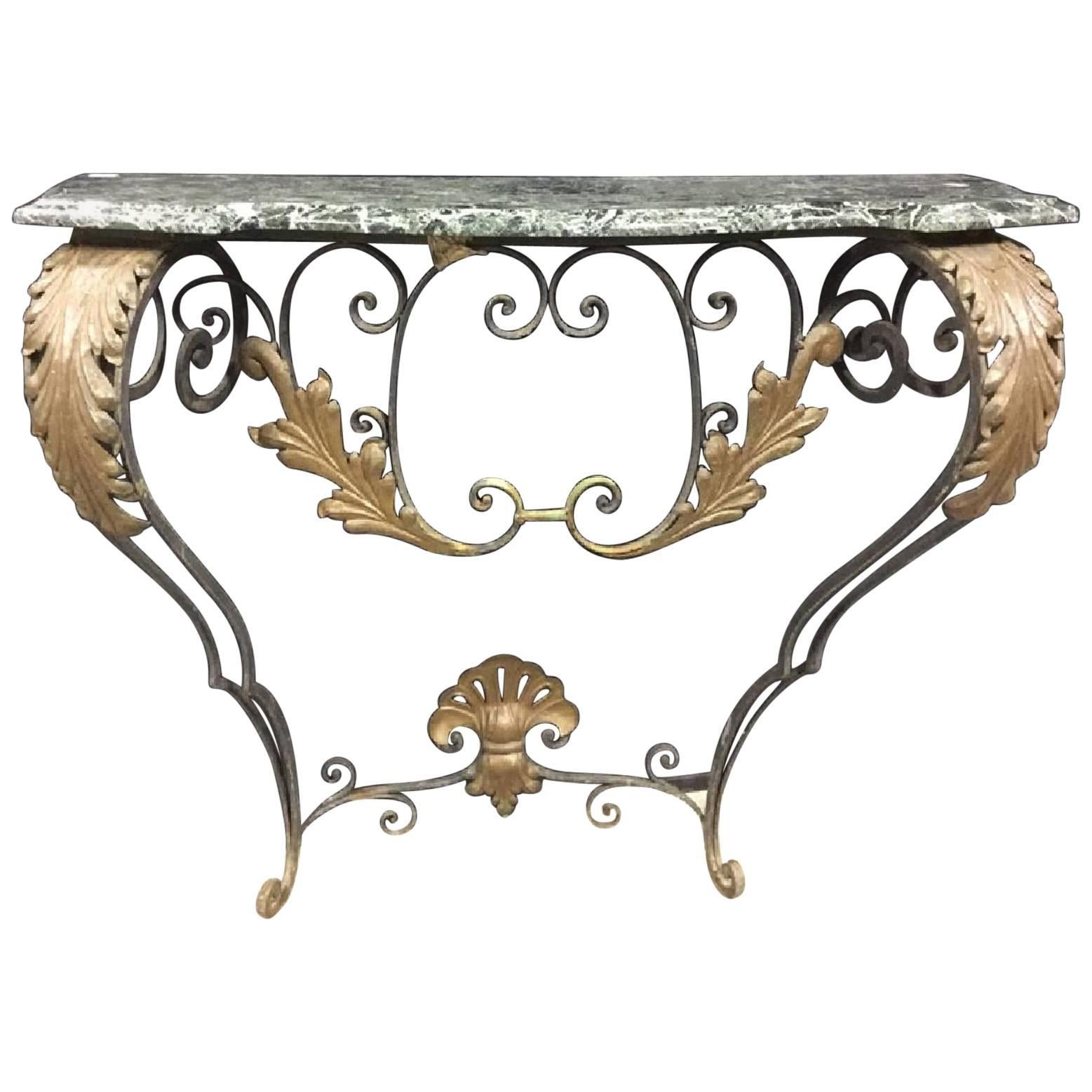 French Wrought Iron Wall Mount Console Table For Sale