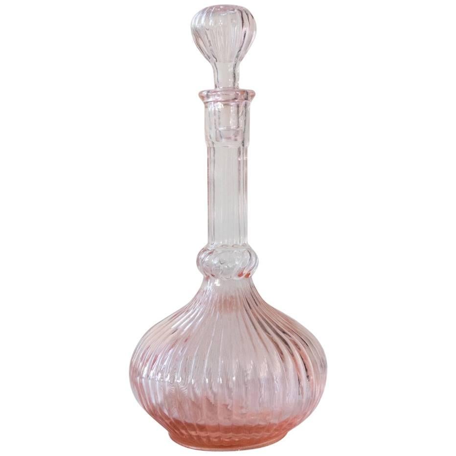 Early 1960s Vintage Feminine Delicate and Pretty in Pink Wine Decanter For Sale