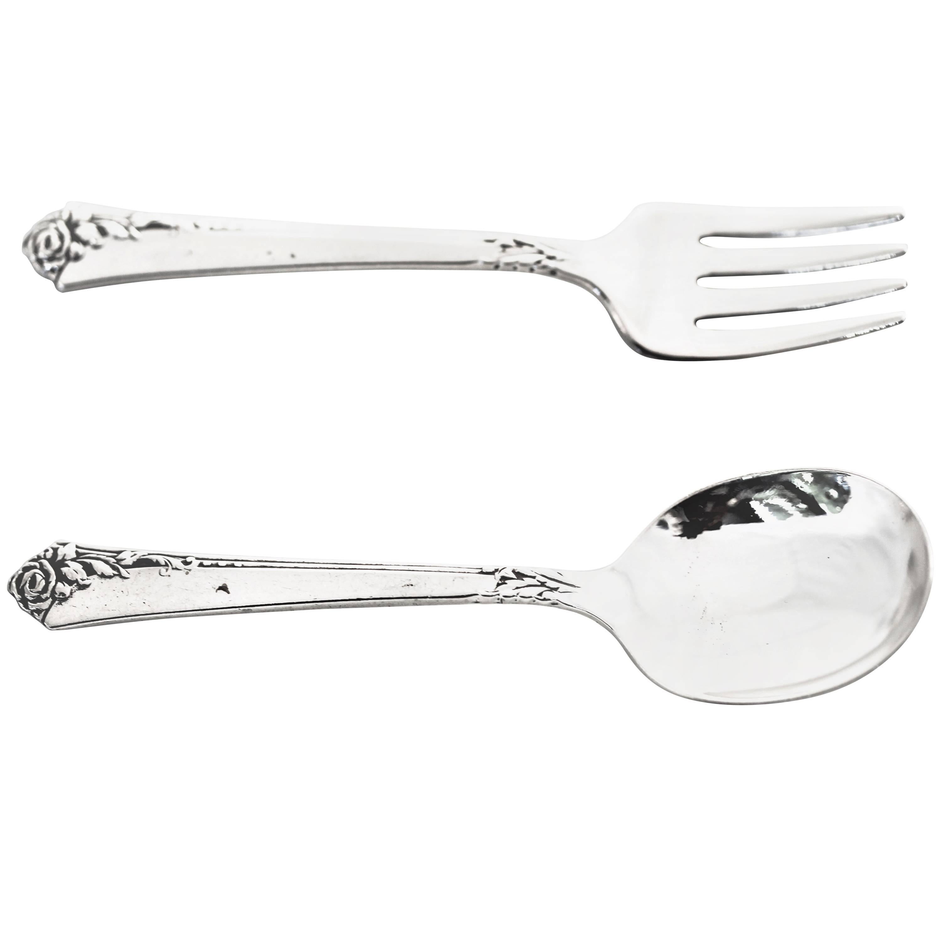 Damask Rose Baby Fork and Spoon