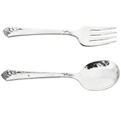 Vintage Damask Rose Baby Fork and Spoon