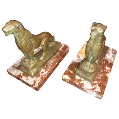 French Art Deco Panther Leopard Panther Bookends by Maurice Frecourt, Statue