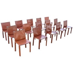 Large Set of 15 Leather 412 Cab Chairs by Mario Bellini for Cassina