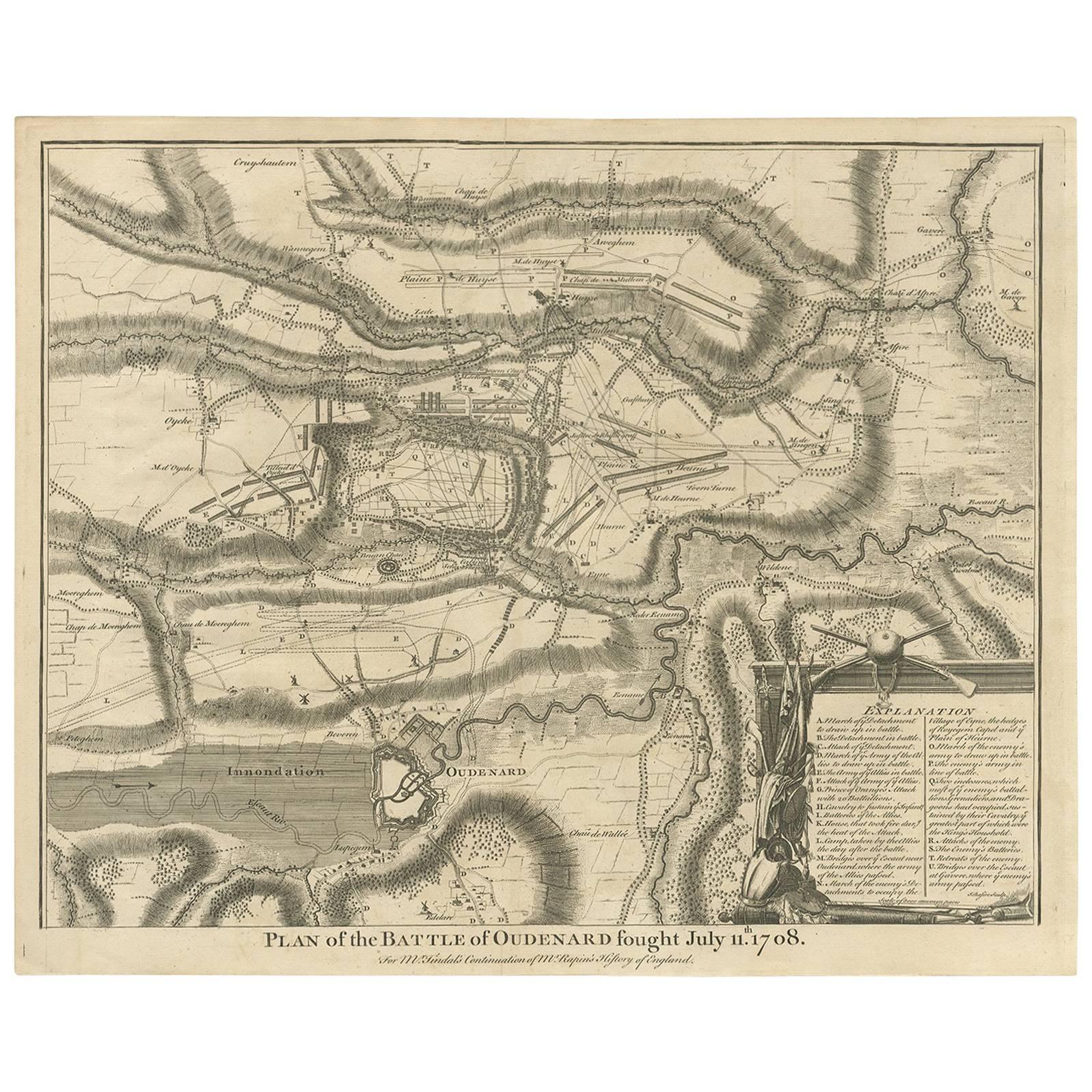 Stampa antica della Battaglia di Oudenard di I. Basire, 1751
