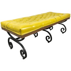 Midcentury Iron and Tufted Leather Bench by Gilliam Furniture Inc