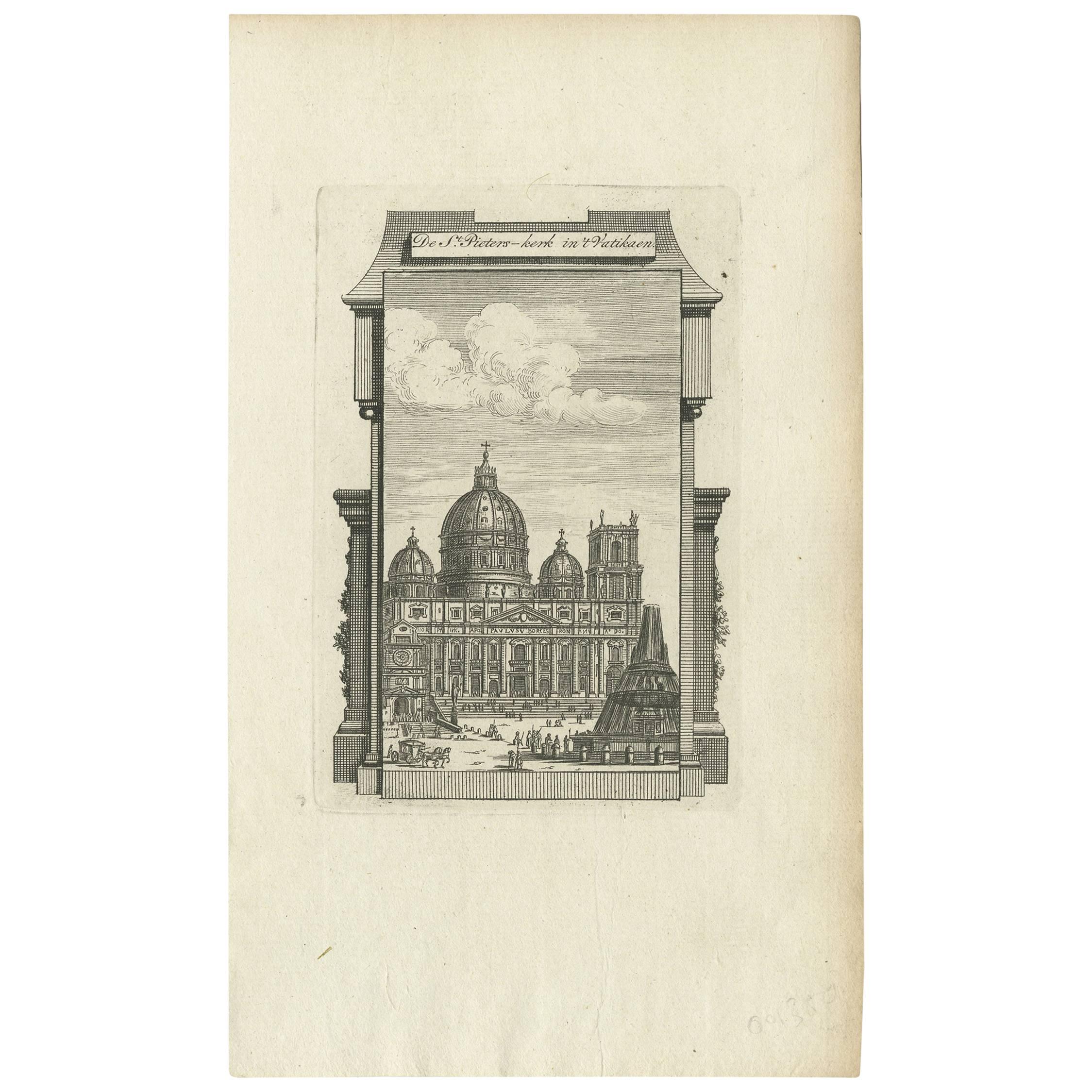 Antique Print of the Exterior of the Papal Basilica of St. Peter, 1779 For Sale